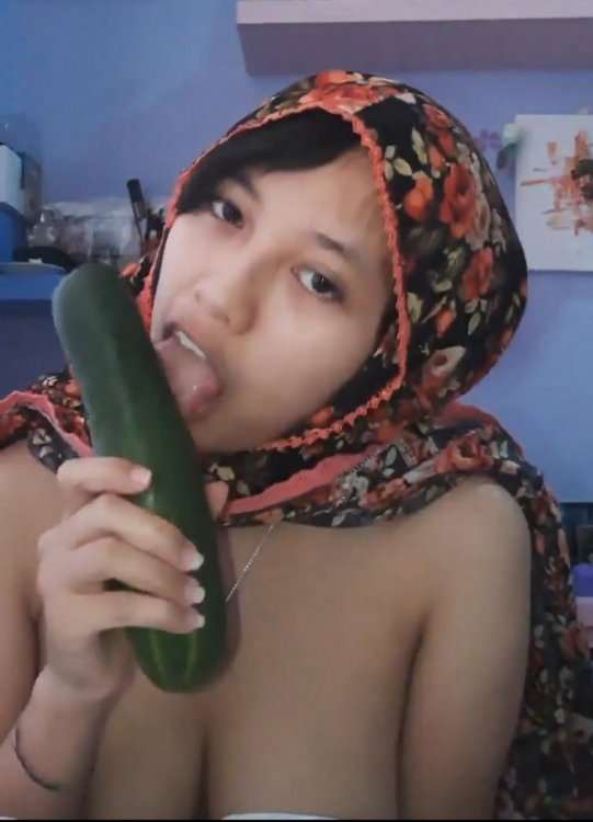 Extremely cute hijabi babe pronhub playing with cucumber